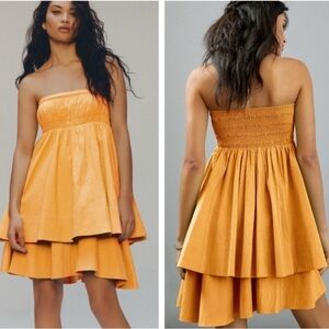 MAEVE x ANTHROPOLOGIE Galena Tiered Orange Mini Dress Size XS